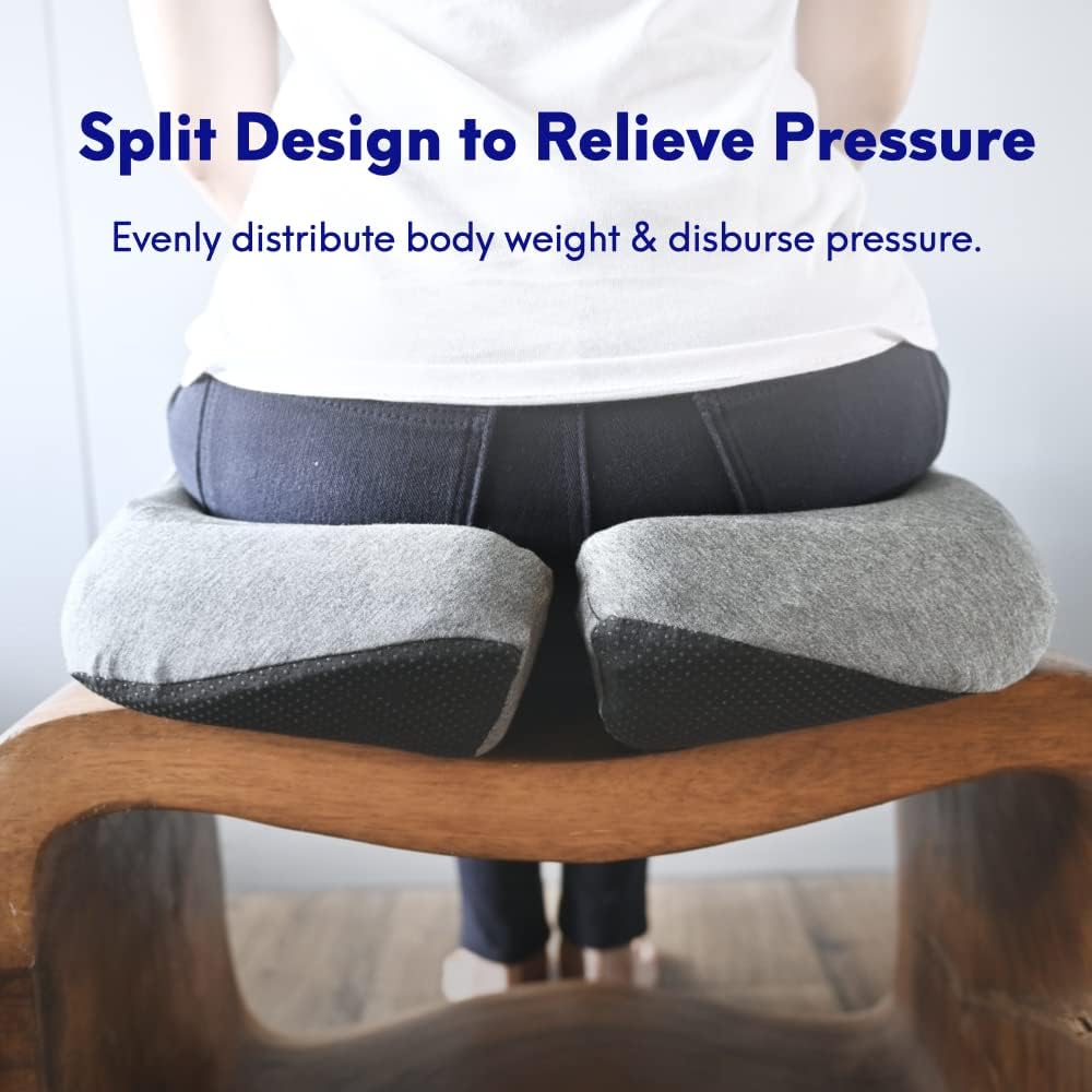 C CUSHION LAB Patented Pressure Relief Seat Cushion for Long Sitting Hours on Office/Home Chair, Car, Wheelchair - Extra-Dense Memory Foam for Hip, Tailbone, Coccyx, Sciatica - Light Grey