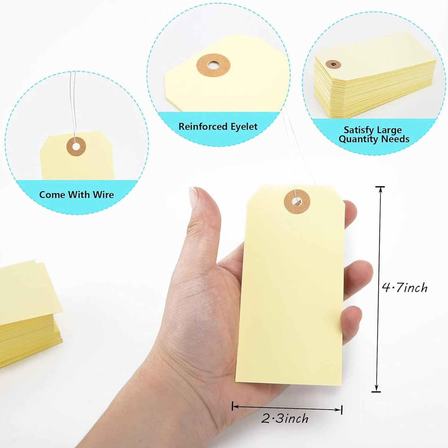 SallyFashion Tags with Metal Wire Attached, 120 PCS Blank Manila Pricing Tags for Labeling, Equipment Shipping Labels with String for Luggage Garage Clothing Inventory, 4 3/4" x 2 3/8"