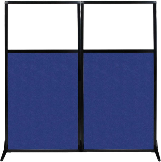 Versare Office Workstation Screen | Portable Wall Divider | Modern Cubicle | Freestanding Privacy Screen | Flexible Work Space | 2 Panels | 66" Wide x 70" Tall Blue SoundSorb Panels with Window
