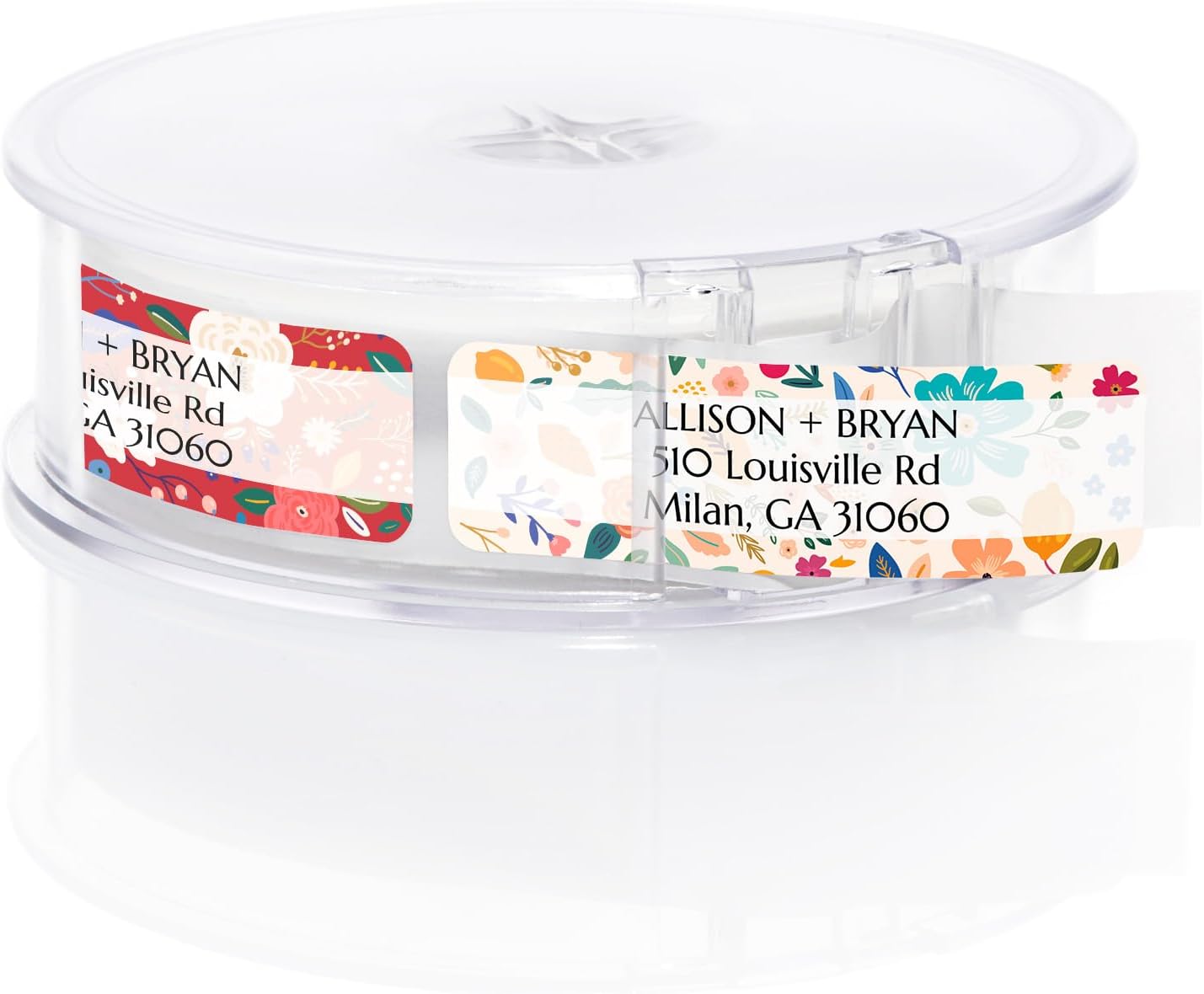 Multicolored Floral Print Rolled Address Labels / 250 Personalized Return Address Labels/Designer Address Stickers in Elegant Plastic Dispenser