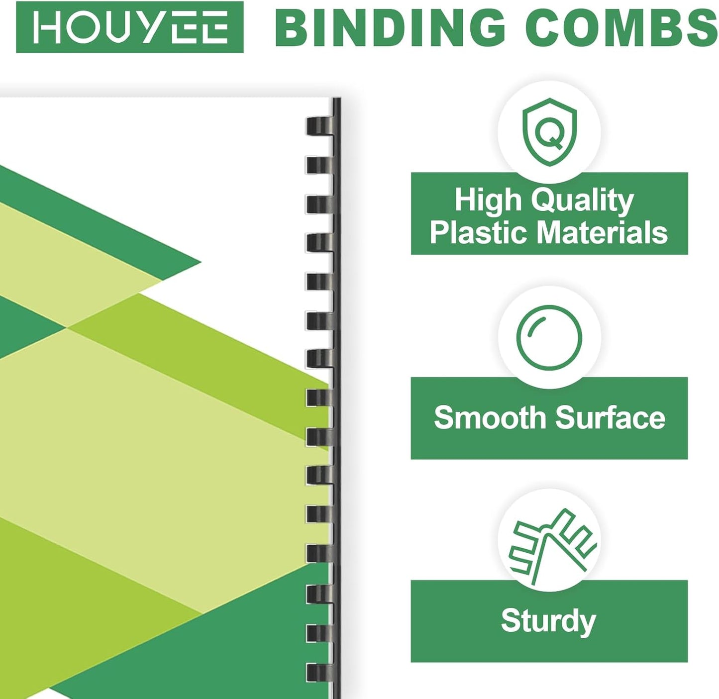 HOUYEE 1/4 Inch Plastic Binding Comb 19 Ring, 20 Sheet Capacity, Letter Size Black Comb Binding Spines (100 Pack)