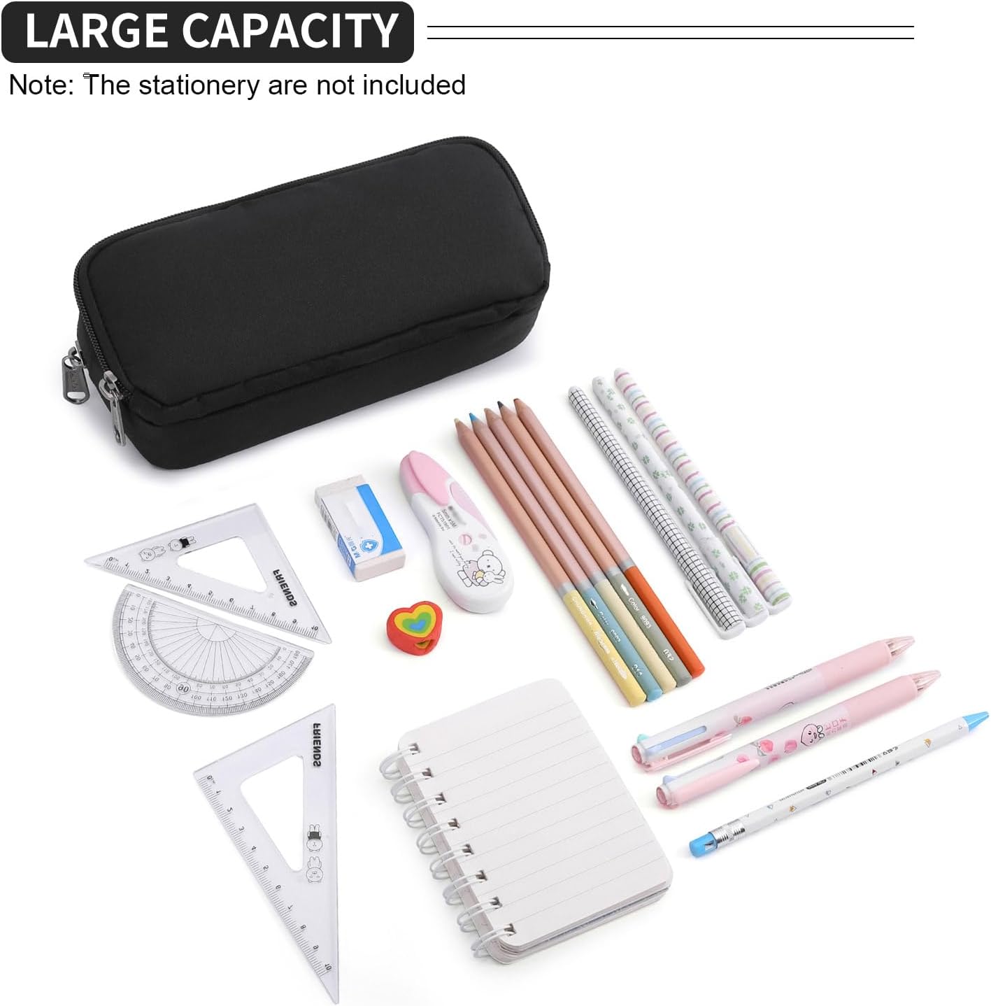 Della Gao Pencil Case Large Capacity Pencil Pouch Aesthetic Pencil Box for Office Stationery Organizer, Simple Sturdy Multifunctional Pencil Bag for Men - Black