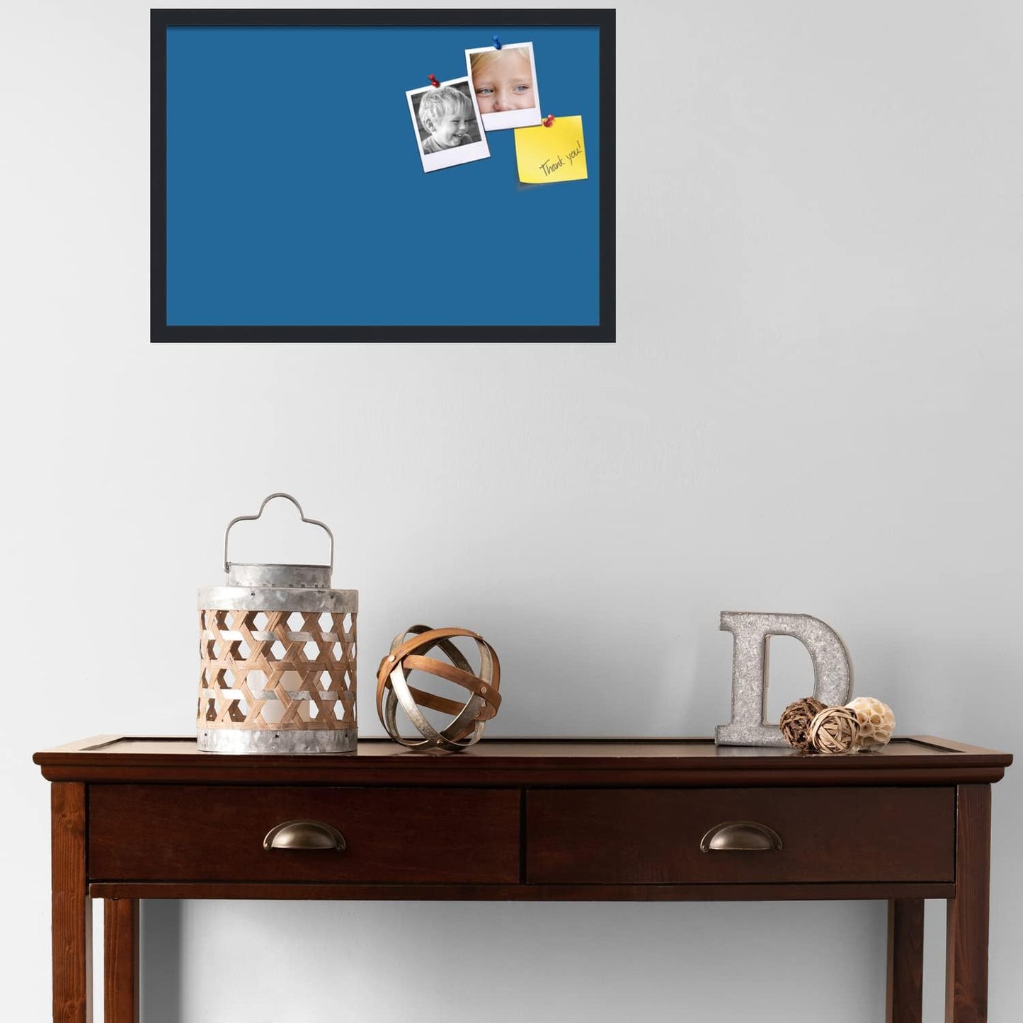 PinPix 26x18 Inch Cork Bulletin Board. This Decorative Framed Pin Board Comes with Navy Pastel Design and a Satin Black Frame. Ideal for Home Office Decor or Message Board (PinPix-1811)