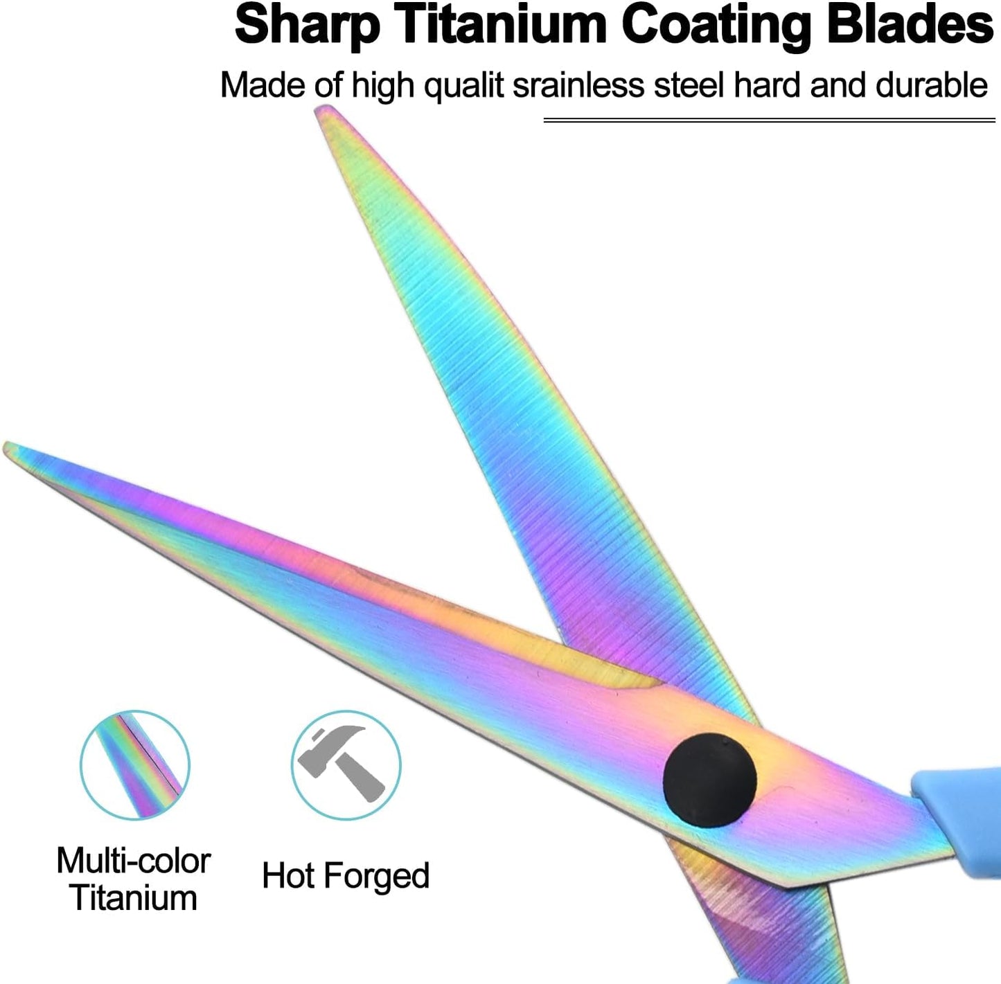 Scissors All Purpose, Sharp Titanium Blades Shears, Rubber Comfort Grip Handle, Multipurpose scissors 3 pack, Great for Office, Fabric, Craft, Sewing, Arts, School and Home Supplies, Black&Blue