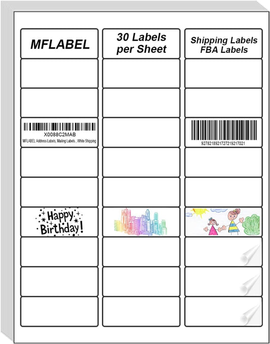MFLABEL Address Label, 1" x2-5/8 Mailing Sticker, 30-UP White Shipping Labels for Inkjet or Laser Printer, 150000 Sticker Labels (5000 Sheets), 30 Label per Sheet