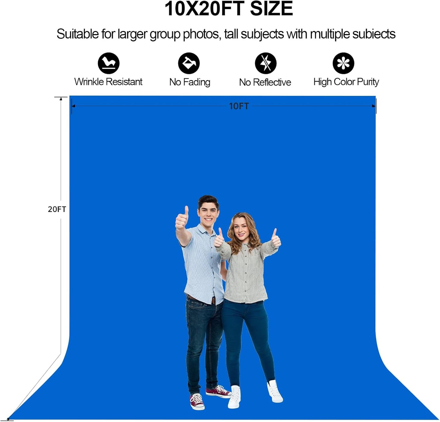 10x20Ft Blue Chromakey Backdrop for Photography, Blue Screen for Product Portrait Photo Shooting, Background Cloth for Video Recording, Party, Meeting, Zoom, Live