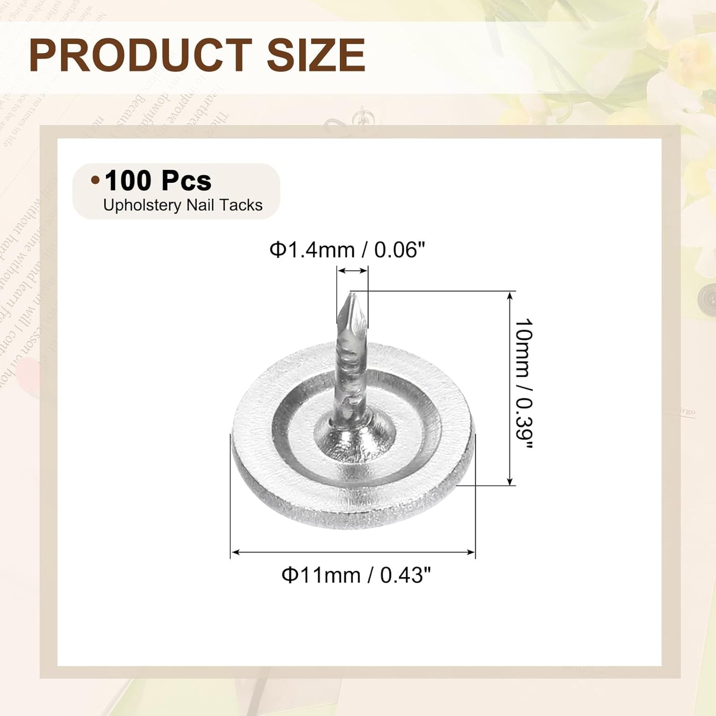 uxcell 100Pcs Upholstery Tacks, 11mmx10mm Flat Head Thumb Tack Decorative Furniture Nails Push Pins for Furniture Sofa Headboards, White