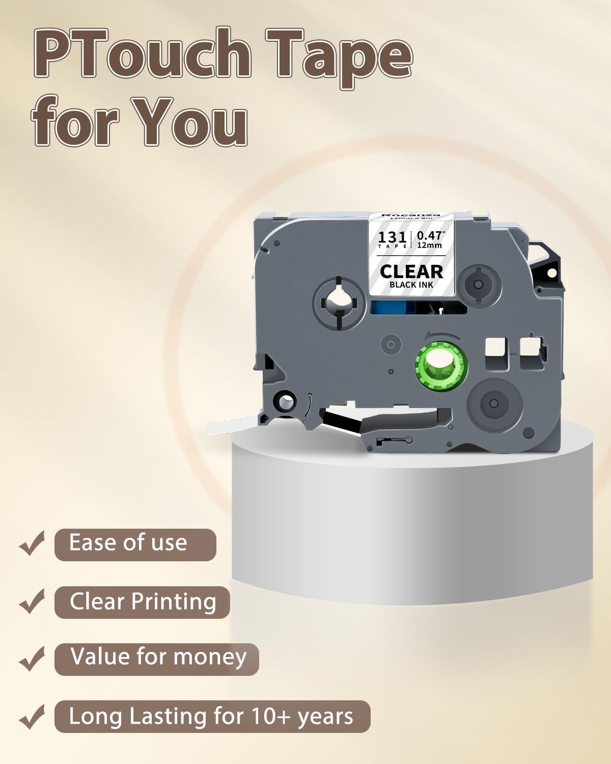 TZe-131 Clear Label Maker Tape Compatible with Brother P-Touch Label Tape 12mm 0.47 Laminated Clear TZ Tape 1/2" Work with Brother PTouch D220 PTD210 PTH110 PTH111 PTP710BT PTD400 Cube, 6-Pack