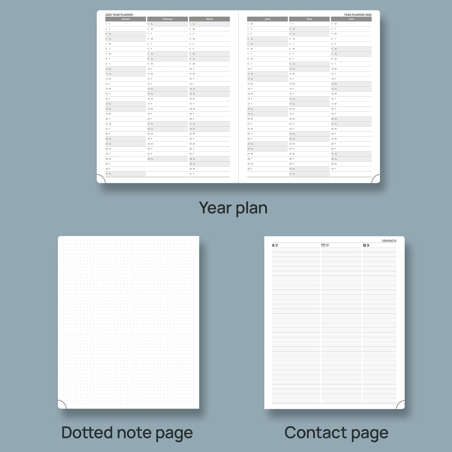 POPRUN Weekly Planner 2026 Calendar (Large 8.5" x 10.5") 12 Months Notebook with Horizontal Layout, Leather Hardcover, Inner Pocket, 100GSM Thick Paper, Pen Holder - Soft Pink