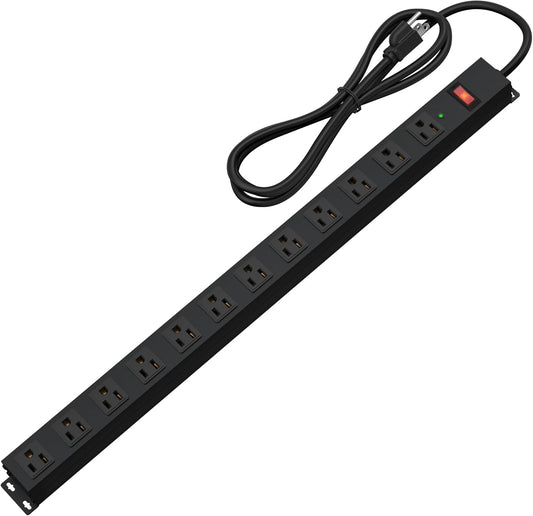 12 Outlet Long Power Strip Surge Protector with 2100 Joules, 6FT Power Cord, Wide Spaced Outlet Power Bar, Overload Protection Switch, Industrial Heavy Duty for Work Bench, Shop, Garage (Black)…