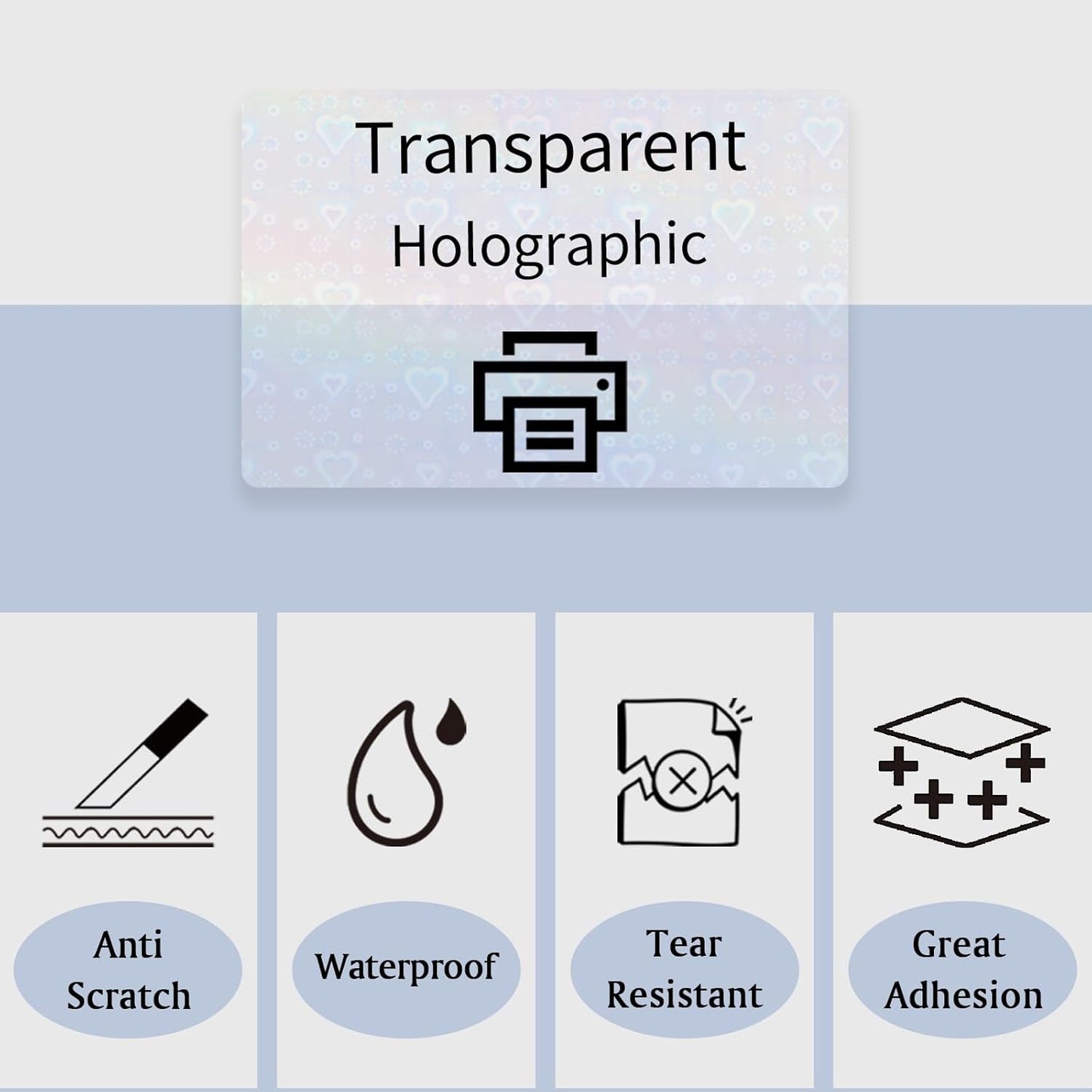 STARLIBOO Transparent Stickers Labels -1" x 2-5/8" Clear Address Labels Mailing Stickers for Laser/Inkjet Printer 8.5"×11"- 20 Sheet (Clear Holographic Heart)