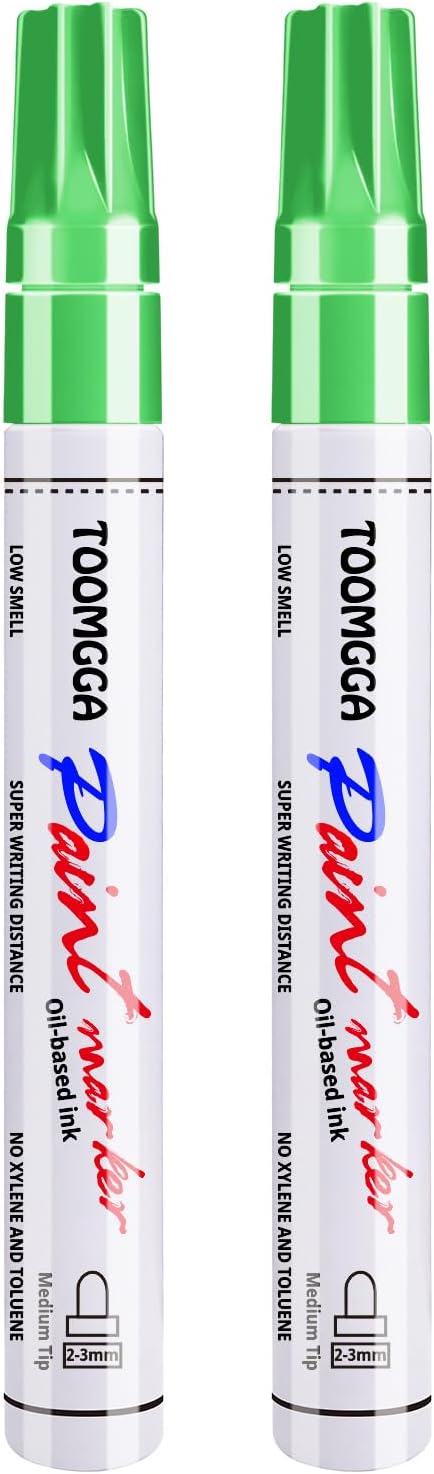 Light Green Permanent Paint Pens - 2 Pack Oil Based Paint Markers, Pens For Rock Painting Car Tyre Metal, Plastic, Canvas, Mugs, Wood, Glass, Quick Drying and Waterproof, Medium Point
