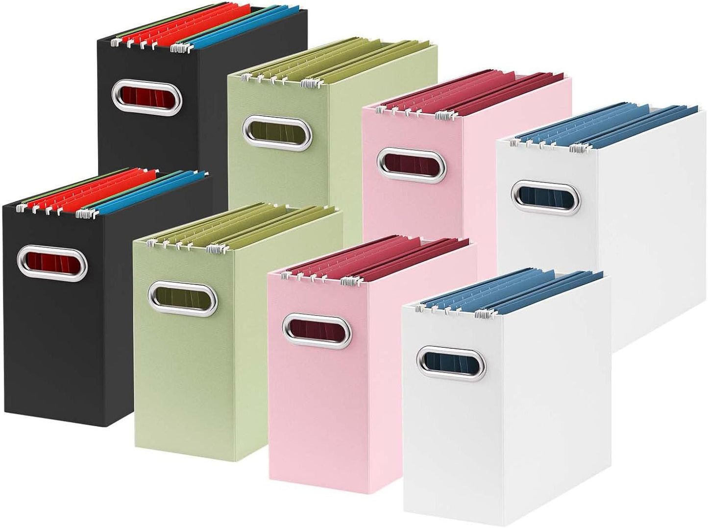 Oterri File Organizer, 8 Packs Small Storage Box, Cardboard File Folder Organizer, Collapsible File Box for Hanging File Folders Letter Size, Portable Filing Organizer with Handle (Multi color)