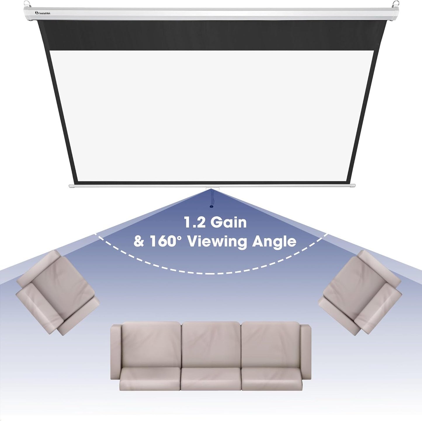 72" 16:9 Manual Pull Down Projector Screen 4K Self-Locking Home Theater Cinema Meeting Room Classroom Restaurant Bar Office