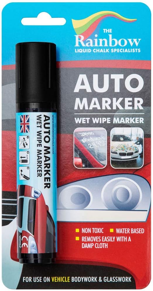 Window Markers for Glass Washable Car Window Paint Pen- Dry Erase Liquid Chalk Marker Car Decorations on All Surfaces, Tire, Windshield - Auto Marker, Autowriter, Rain Resistant (Black, Jumbo Tip)