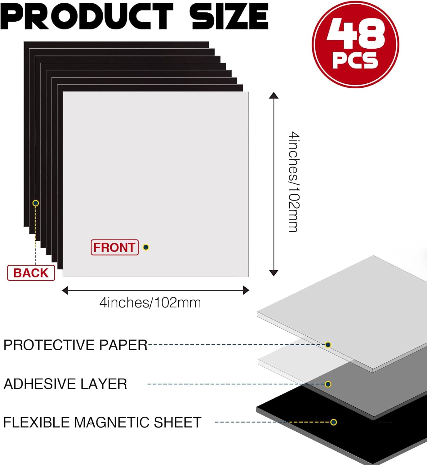 4X4 Magnetic Sheets with Adhesive Backing for Square Pictures(Pack of 48),Adhesive Photos Magnets for Home/Classroom/Office