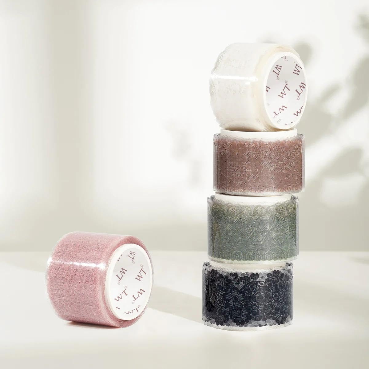 WT Baroque Lace PET Tape Sticker Set, Tape for Scrapbooking, Planners, Junk Journal or Bible Study, Colorful Artist Decorative Craft Tape, Cute Artist Tape (5 Rolls, Each 16.4FT)