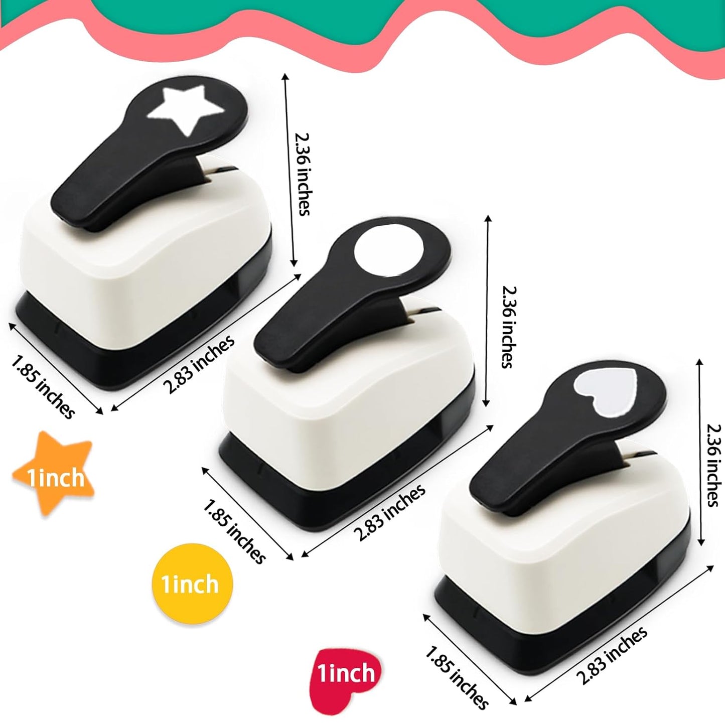 Paper Hole Punch, Heart Hole Puncher, Circle Punch, Star Hole Punches, 1 inch Circle Hole Puncher, 1 inch Star Punches, 1 in Heart Punch, Shape Hole Punch, 3 PCS CraftPunch