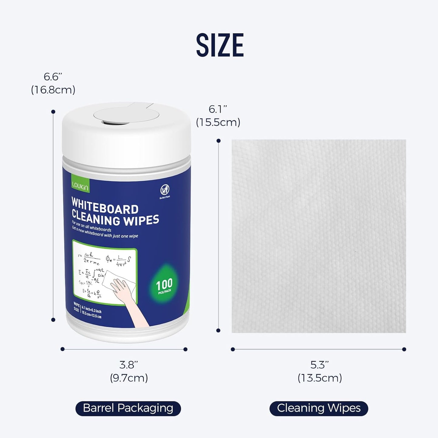 Loukin Whiteboard Cleaning Wipes, Dry Erase Board Cleaning Wipes, Non-toxic Whiteboard Wipes, 100 Wipes per Canister, 3 Pack
