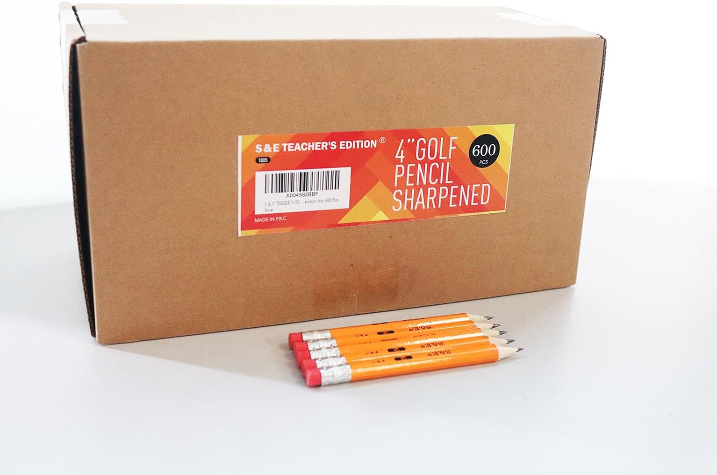 S & E TEACHER'S EDITION 600PCS 4'' Golf Pencils Pre-sharpened, Break-Resistant Lead No. 2 Half Pencils with Eraser Tops, 2 HB pencil, Back to school, 600/Box.
