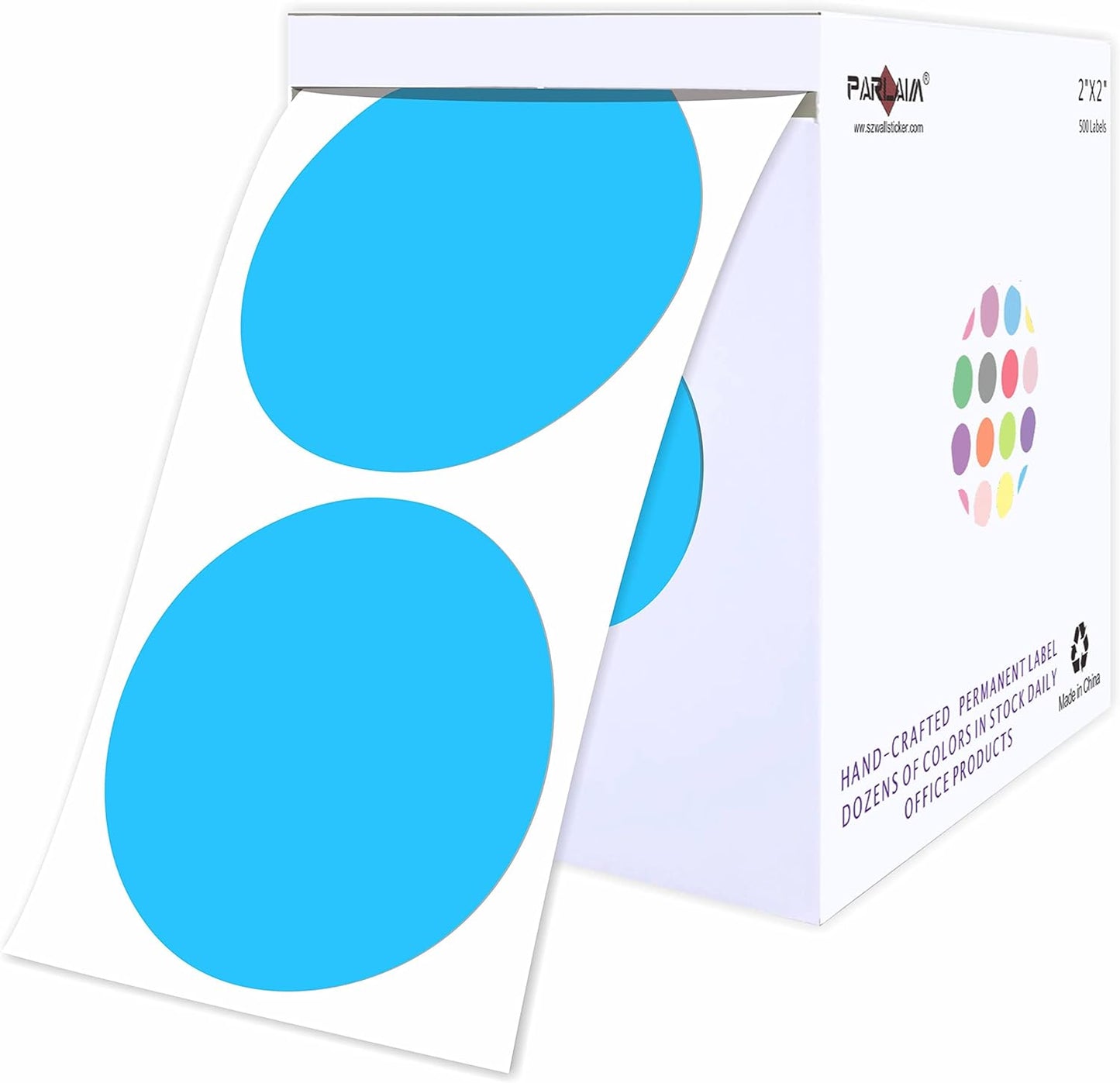 PARLAIM 2 Inch Dot Stickers, 500pcs Round Color Coding Circle Labels in Dispenser Box for Classroom Student Moving Box, Sky-Blue