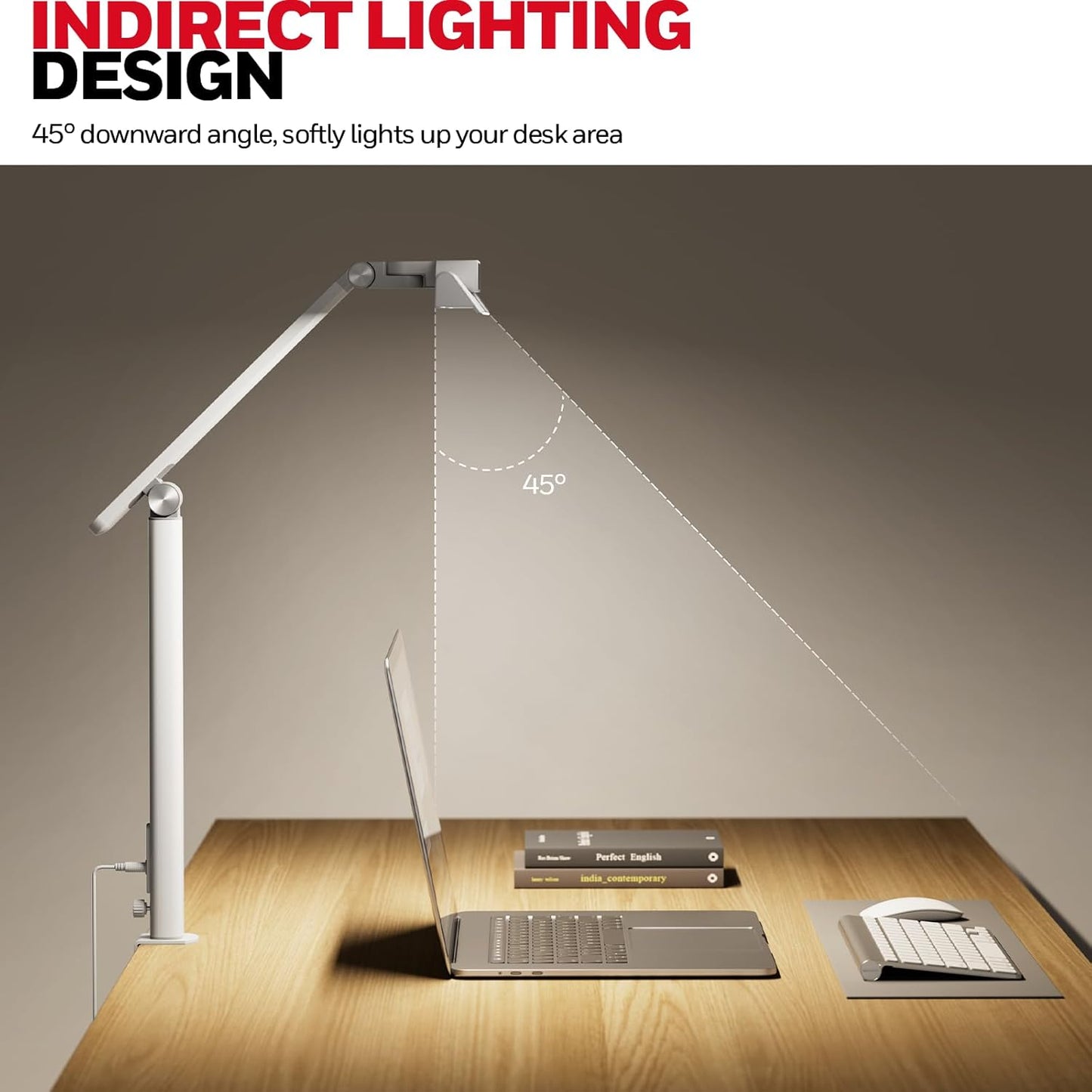 Honeywell LED Desk Lamp with Clamp - HJ1 Sunturalux Eye-Caring Clip on Lights for Home Office, 1200LM Clamp Lamp 4 Color Modes Stepless Dimming Task Desk Light for Working White