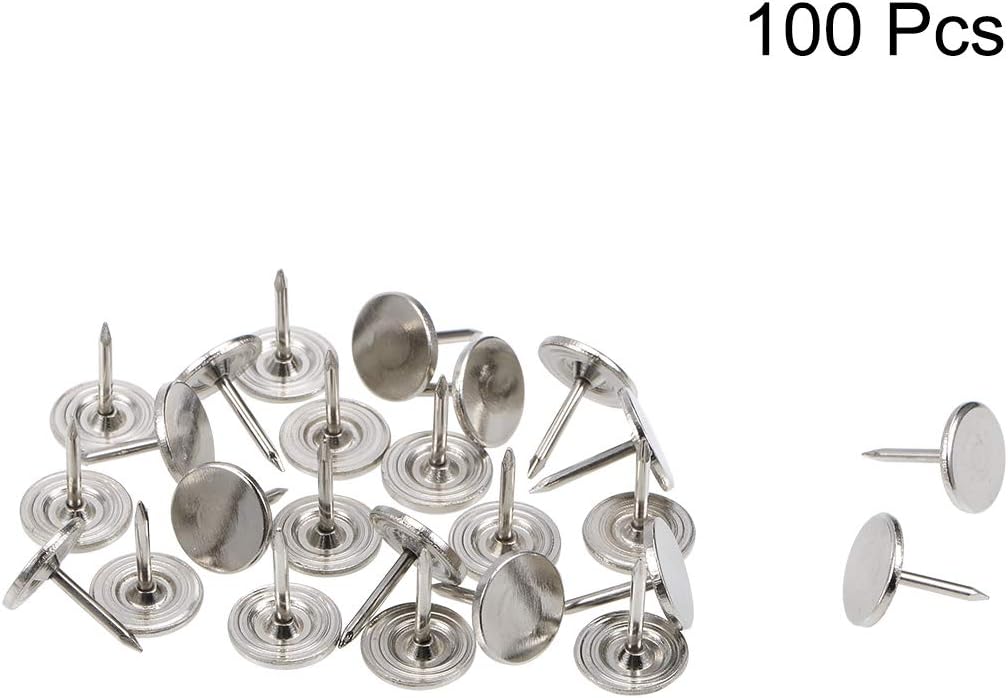 uxcell Upholstery Nails Tacks 11mmx15mm Flat Head Furniture Nails Pins Silver Tone for Furniture Sofa Headboards, 100 Pcs
