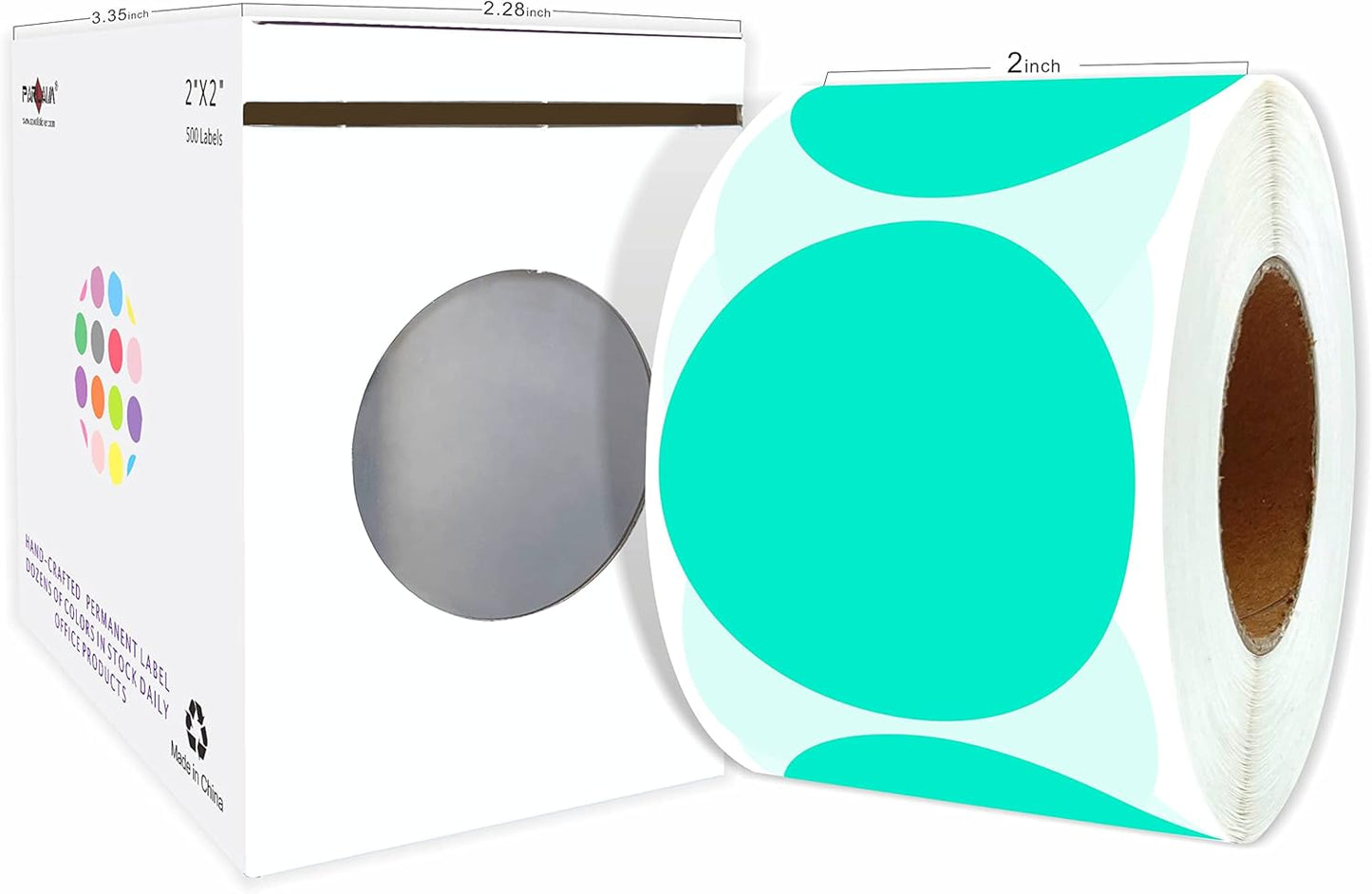 PARLAIM 2" Round Color Code Stickers, 500pcs Aqua Color Coding Circle Dot Labels in Dispenser Box for Warehouse School Organization