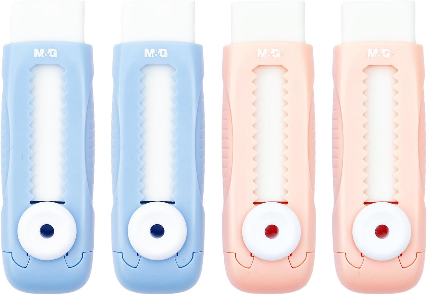 M&G 4 Pack Pencil Erasers Sliding Retractable Eraser, Soft Cute Erasers Push Pull Large Rubber Erasers for School Students Kids Office Home Supplies (Blue+Pink)