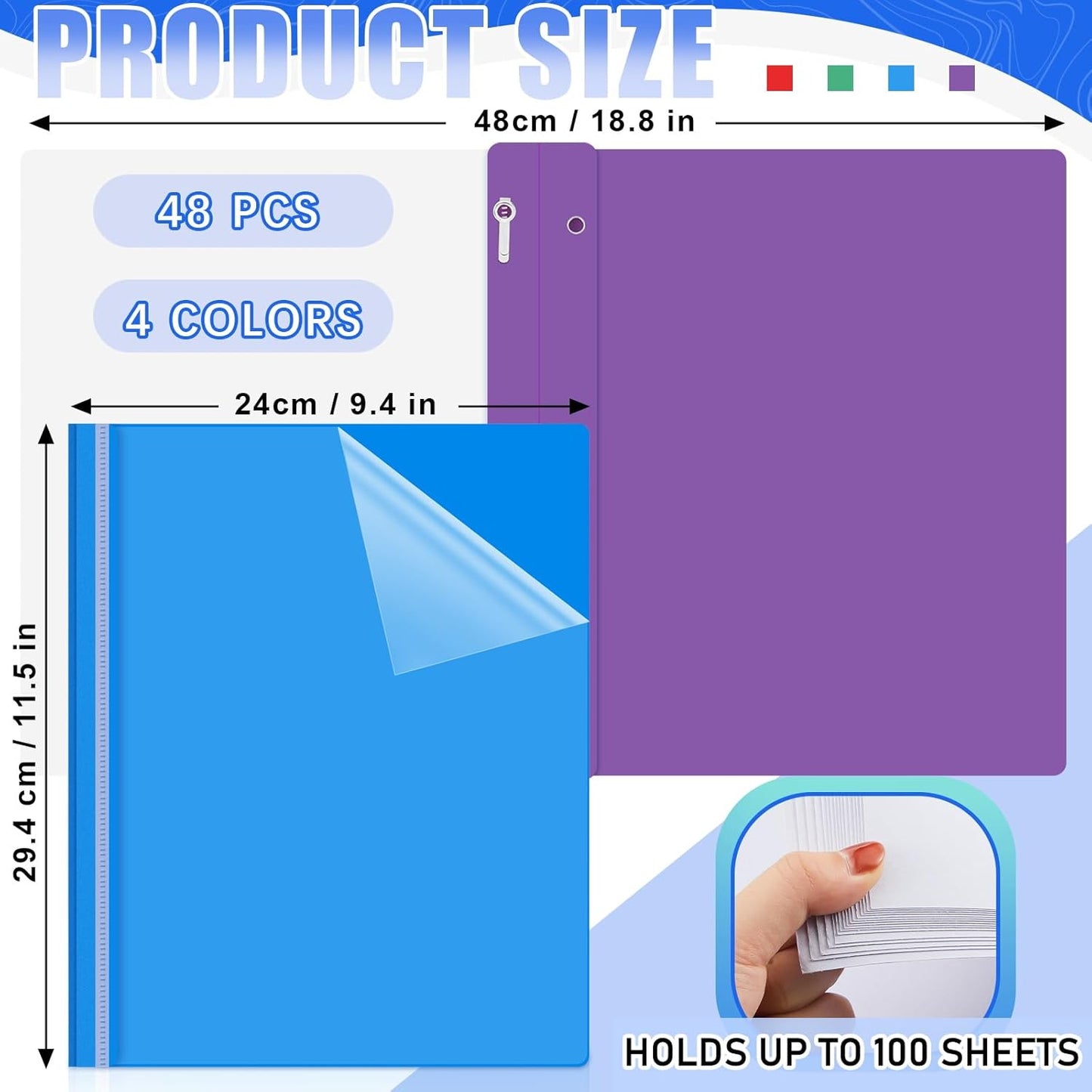 Teling 48 Pcs Clear Front Report Covers with Prongs Plastic Presentation Folders 3 Prong Resume Portfolio Folder for School(Multicolor)