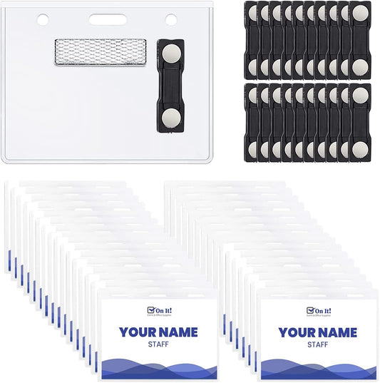 Magnetic Name Badge Holder Set of 100, 4x3 inch Clear Name Tag Holders for Conferences, Events, and Meetings