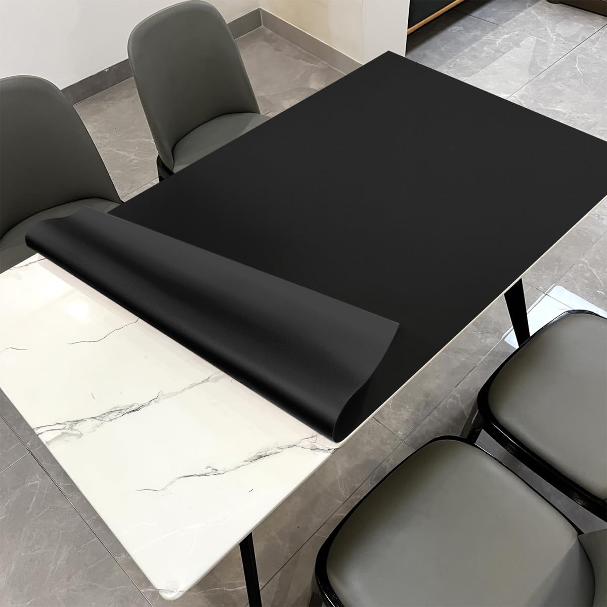 Leather Desk Pad - 36x66 Inch Waterproof Easy to Clean Can Conceal Flaws Protector The Table Top from Scratches Used for Dining (Black+Black 36x66)
