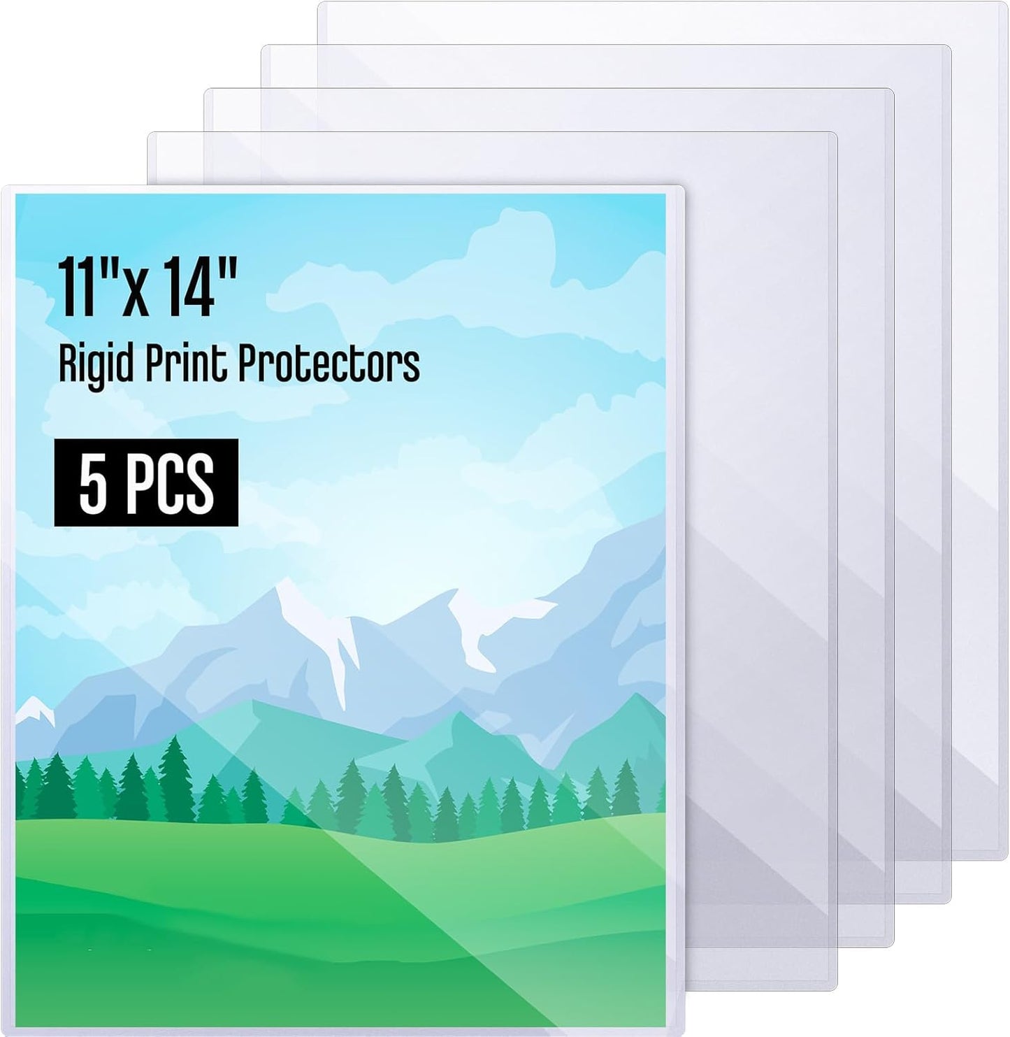Henoyso 5 Pcs 11x14 Inch PVC Rigid Print Protectors, Heavy Duty Hard Plastic Poster Sleeves for Prints, Magazines, Photos & Paper, Ideal Rigid Menu Covers Paper Page Protectors
