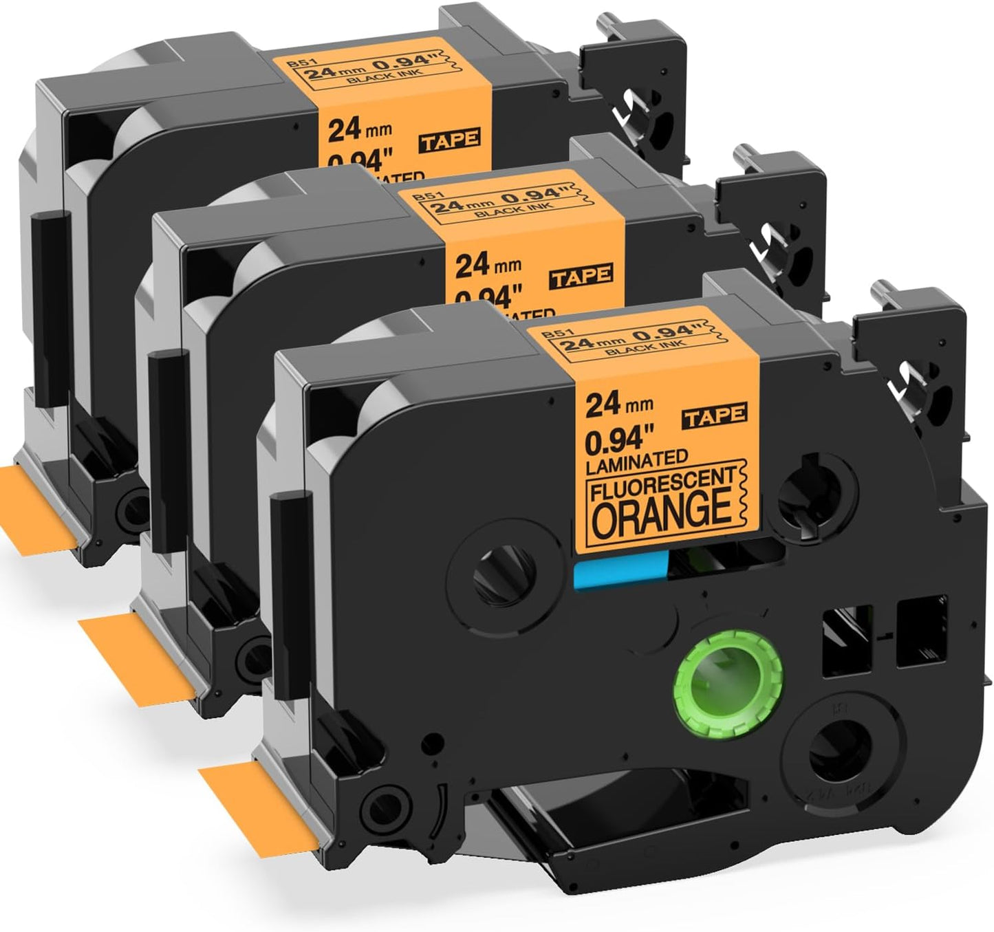 Label KINGDOM 1 Inch Replacement for Orange 24mm 0.94 Label Tape TZe-B51 TZB51 Laminated Tape for Brother Ptouch PT-P700 PT-P750W Label Maker, Black on Fluorescent Orange, 3-Pack