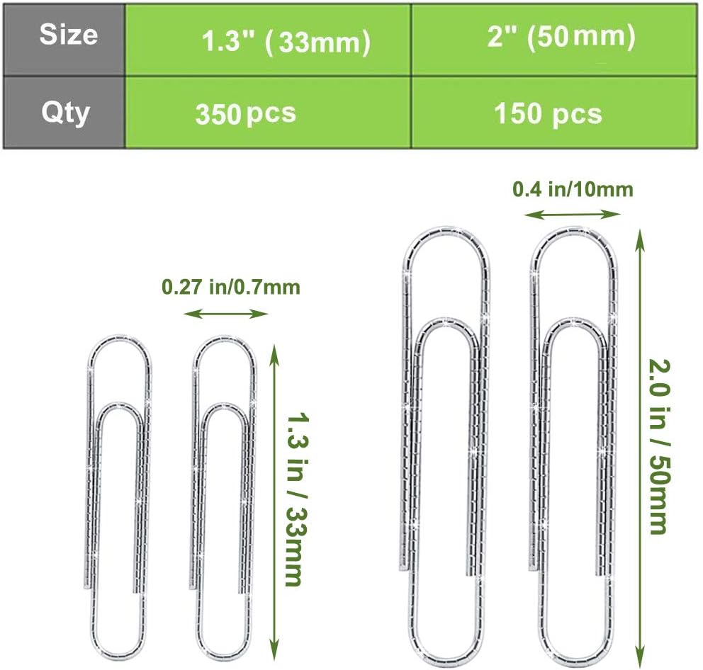 Vinaco Paper Clips Non Skid, 500PCS Medium and Jumbo Paper Clips (1.3 inch & 2.0 inch), Durable & Rustproof, Coated Paper Clip Great for Office School and Personal Use