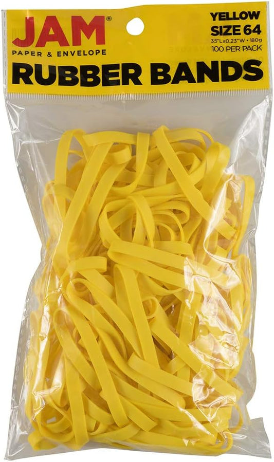 JAM PAPER Durable Rubber Bands - Size 64 - Yellow Multi-Purpose Rubberbands - 100/Pack