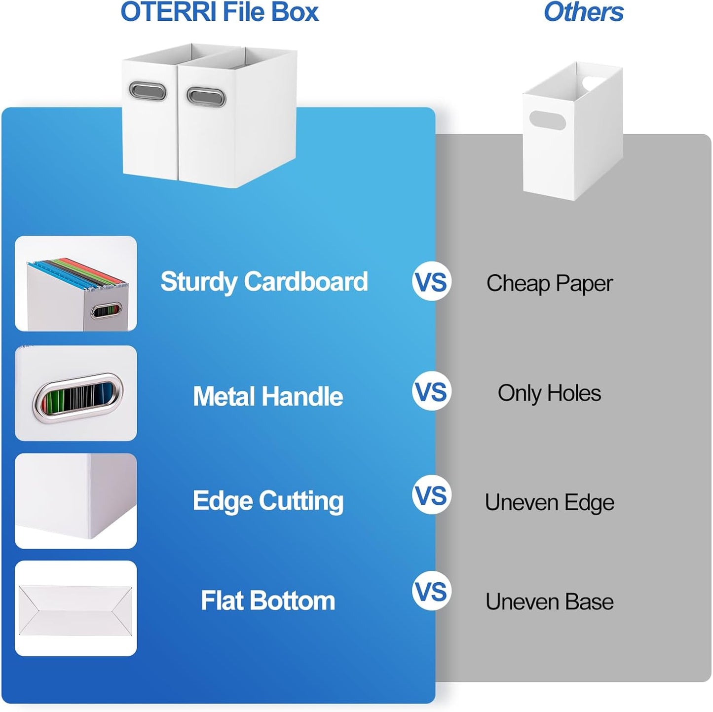 Oterri File Organizer, 8 Packs Small Storage Box, Cardboard File Folder Organizer, Collapsible File Box for Hanging File Folders Letter Size, Portable Filing Organizer with Handle (White
