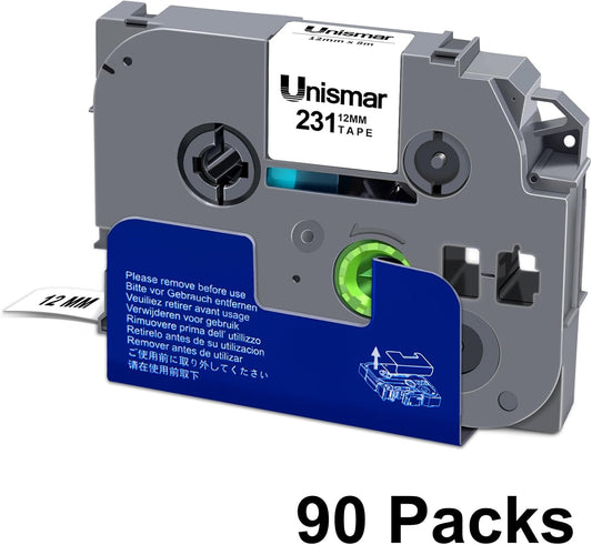 Unismar 90-Pack Compatible for Brother Black on White 12mm Label Tape Replacement for Ptouch PTD200 PTD202 PTD210 PTD600 PTD400 PTH100 PTH110 PT1280 Label Printer 26.2Ft(8m)