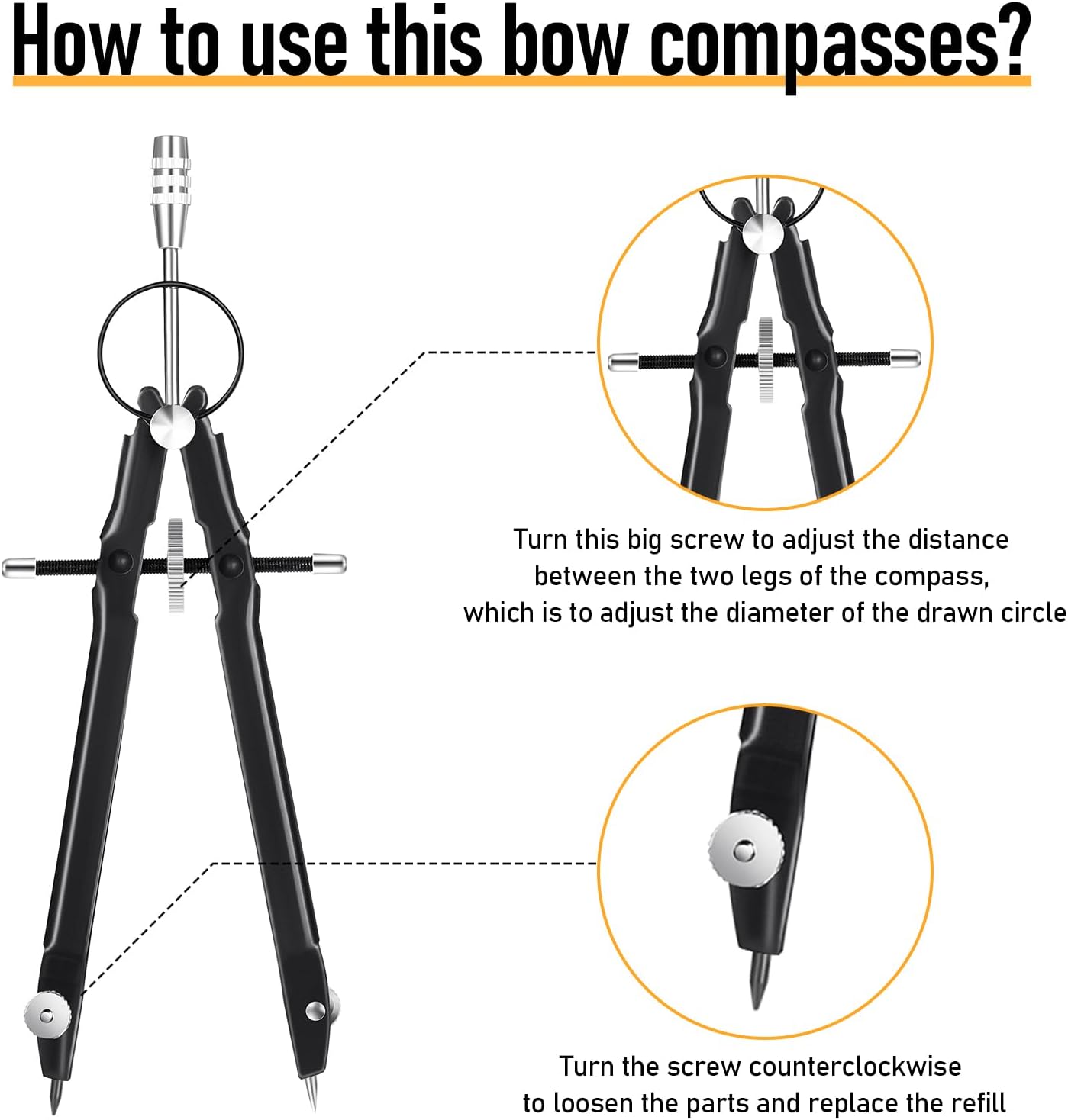 EBOOT Student Geometry Math Set, Drawing Compass and 6 Inch Clear Swing Arm Protractors 180 Degree Math Protractor (Black)