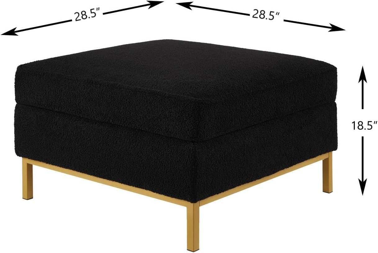 24KF Large Square Couch Ottoman for Living Room, Upholstered Teddy Fabric Padded Cushion Ottoman Table,Large Foot Rest,5088-Teddy Black