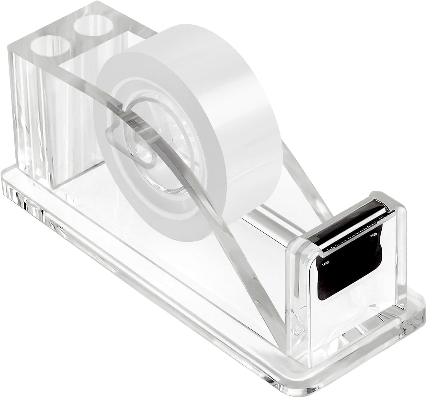 QILIMA Transparent Acrylic Tape Dispenser, Clear Tapes and Refillable Dispensers, Desktop Tape Dispenser Acrylic for Home,Tape Cutter Holder Fits Standard Tape Rolls, Office and School