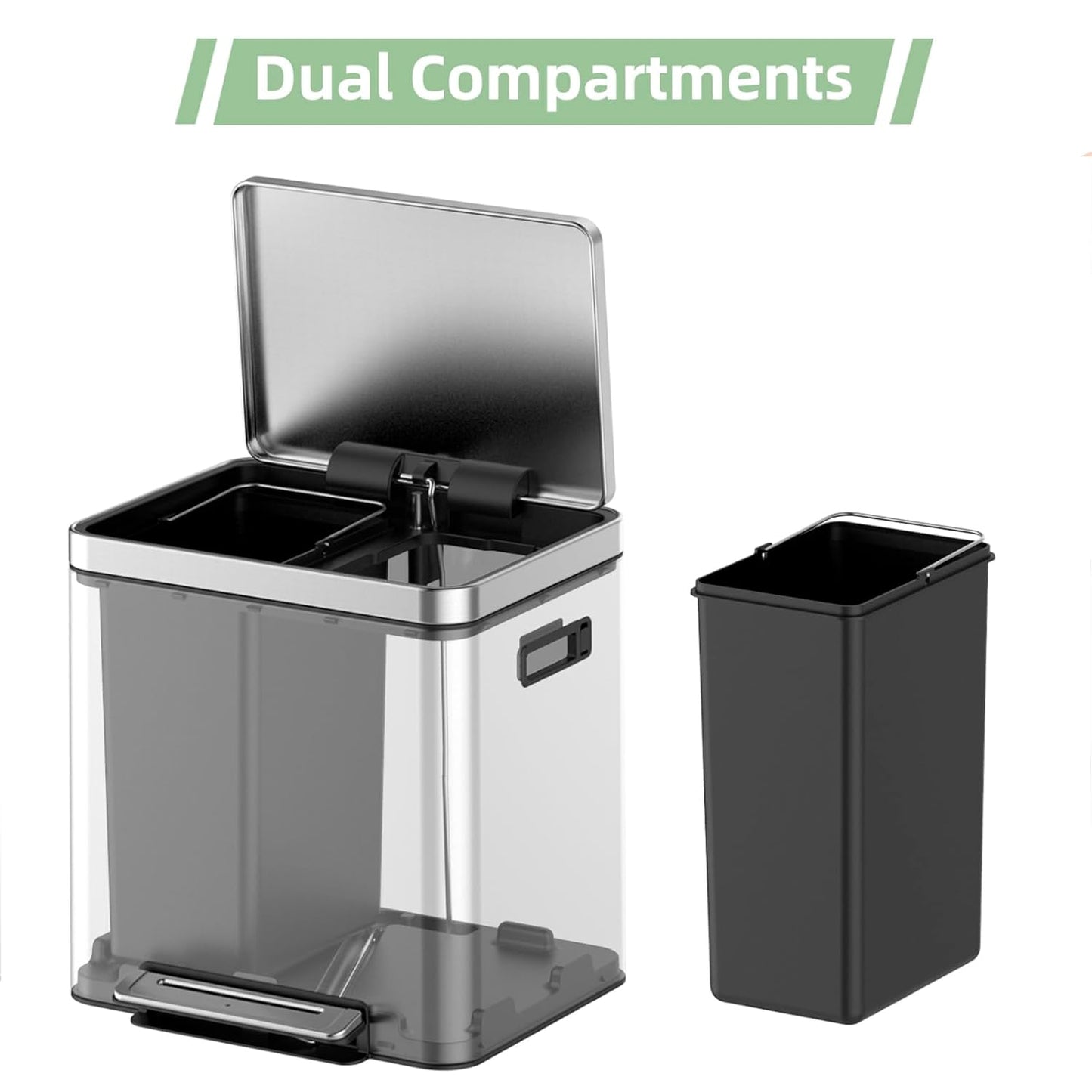 Kitchen Trash Can, 2 x 5.28 Gal (2 x 20L) Dual Trash Can with Recycle Bin, Stainless Steel Garbage Can, Fingerprint-Resistant Soft-Close Dual Recycling Bins for Kitchen