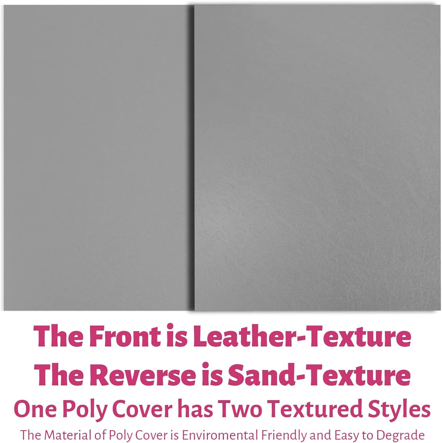 Binditek 50 Pack 16 Mil Leather Textured Polycovers - Binding Presentation Covers for Business Reports and Proposals 8-1/2 x 11 Inches, Grey Color, for Students and Coworkers