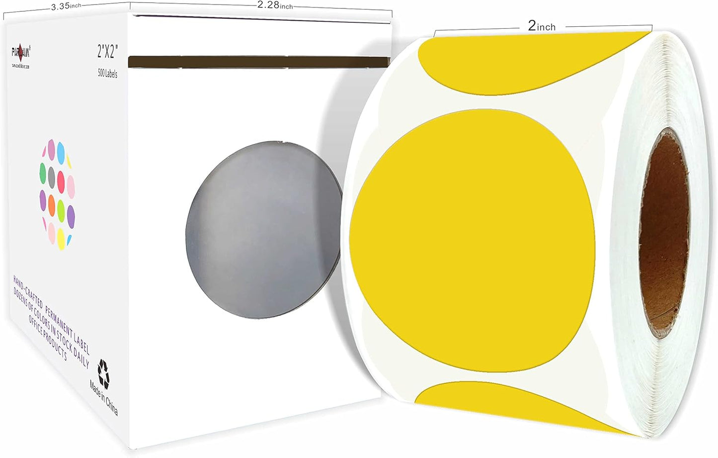 PARLAIM 2" Yellow Round Color-Code Circle Dot Labels on a Roll, 500 Stickers, 2 inch Diameter for Inventory Garage Sale Office School