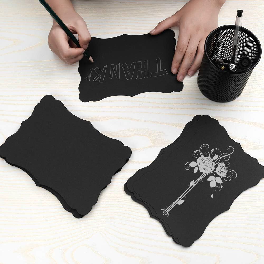 50 Pack Blank Kraft Cards Cardstock Thick Paper Brown Greeting Cards for DIY Gift Card Menus, Baby Shower and Wedding Invitations (Black, 5x7IN)