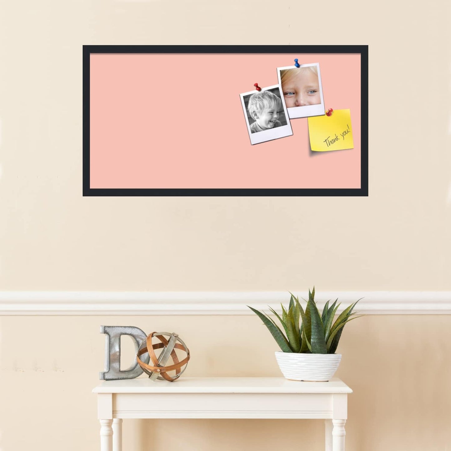 PinPix 36x18 Inch Cork Bulletin Board. This Decorative Framed Pin Board Comes with Pink Pastel Design and a Satin Black Frame. Ideal for Home Office Decor or Message Board (PinPix-1813)