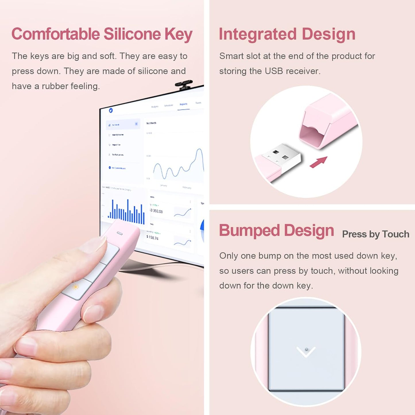 Norwii N26 Wireless Presentation Clicker, Presentation Remote, PowerPoint Clicker with Pointer for PowerPoint Presentations, Power Point Clicker Wireless Presenter Remote - Pink