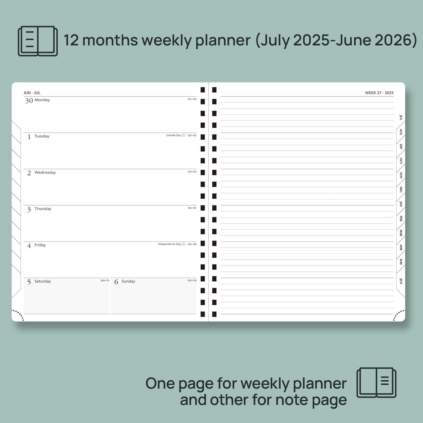 POPRUN Planner 2025-2026 Weekly Planner Notebook (Large 8.5''x 10.5'') Academic Calendar (JUL.25 - JUN.26) Appointment Book with Monthly Tabs, Spiral Soft Cover, Inner Pocket, 100 GSM - Claret