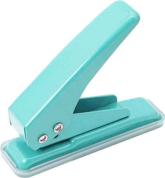 Single Hole Puncher Handheld 1/4 Inches Hole Punch, 20 Sheet Paper Punch Capacity Metal Hole Puncher with Skid-Resistant Base for Paper, Chipboard, Art Project, Green