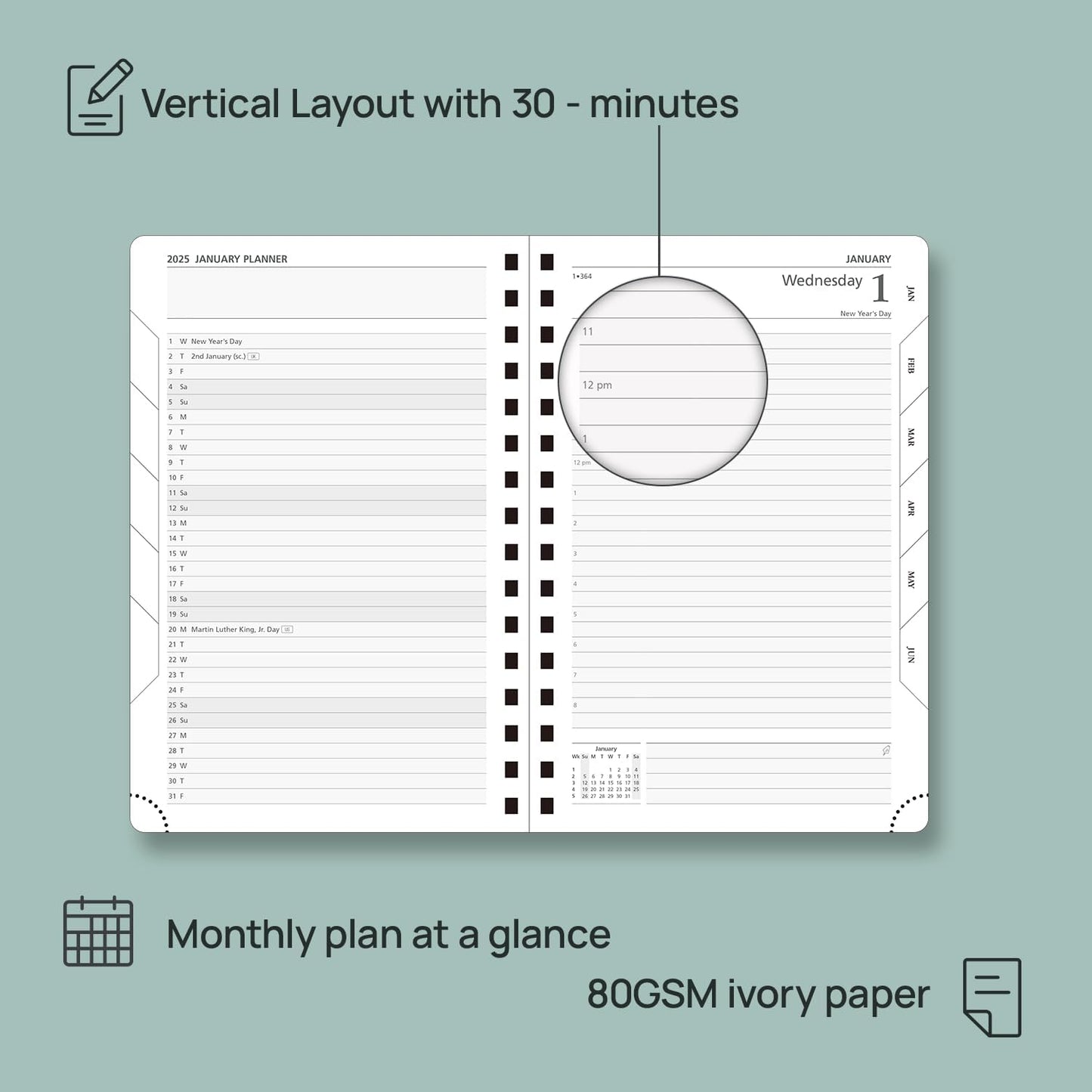 POPRUN Academic Daily Planner 2025-2026 One Page A Day - [5.75" x 8.5"- Spiral Hard Cover], Appointment Book (July 2025 - June 2026) with Monthly Calendar - Navy Blue